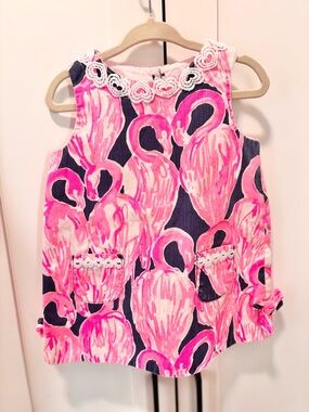 Lilly Pulitzer Pink and Navy Flamingo Trimmed Sundress